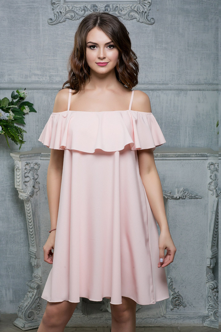 Фото товара 16565, розовое платье с воланом